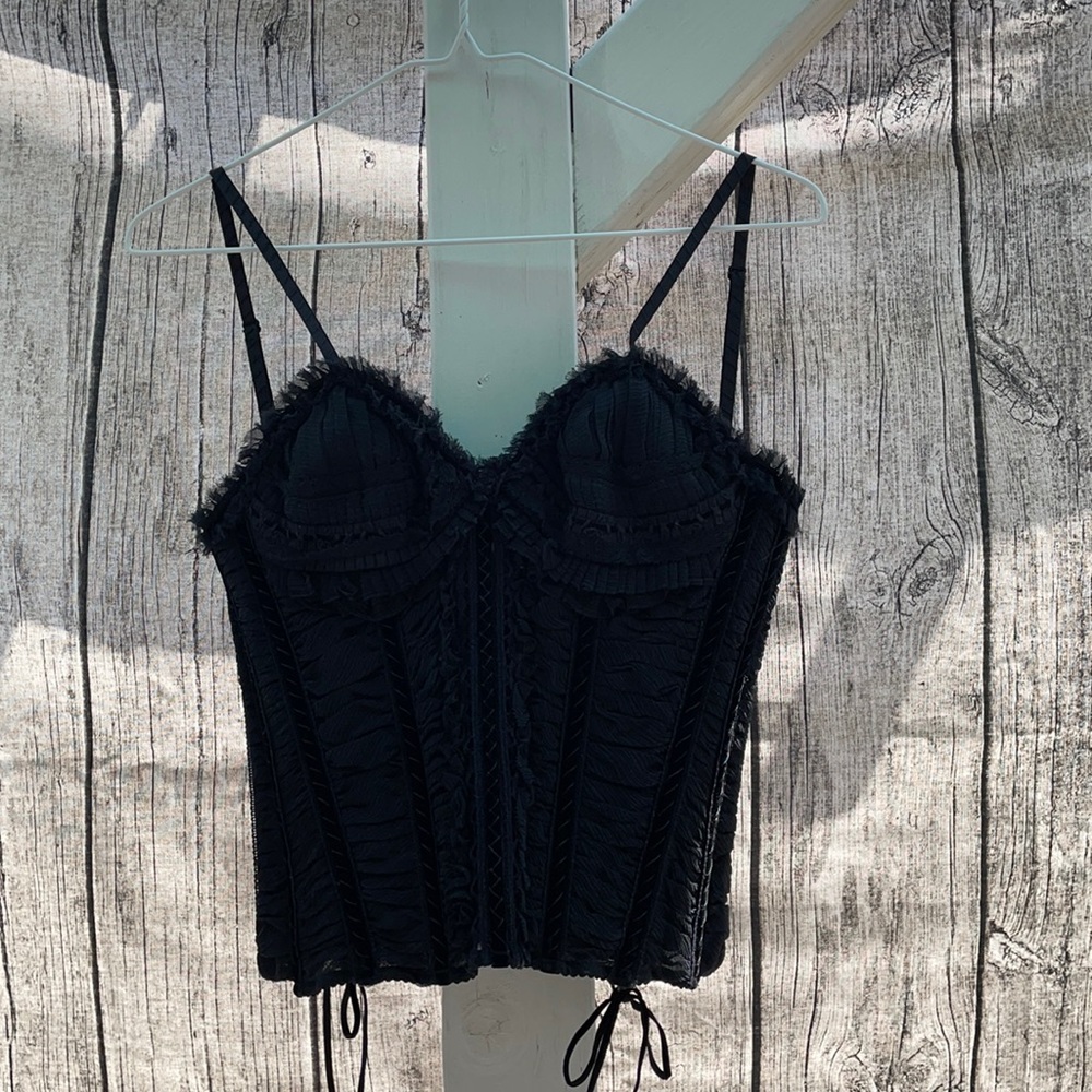 Elie Tahari black silk ruched corset bustier Small
